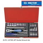 บ๊อกชุด KINGTONY ขนาด 1/4" ลูกบ๊อกหกเหลี่ยม มิล รวม 31 ชิ้น