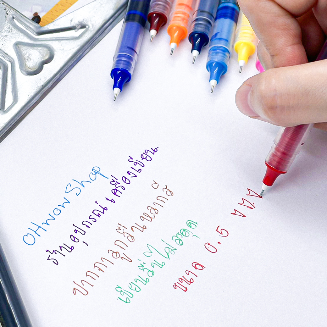 🌈ปากกาเจลด้ามใส🌈12สี Ohhappy ขนาด 0.5mm ไส้ปากกา 0.5📌สินค้าเลือกสี ราคา 3 บาท✔️พร้อมส่งในไทย ปากกาเจล หลากสี เครื่องเขียน