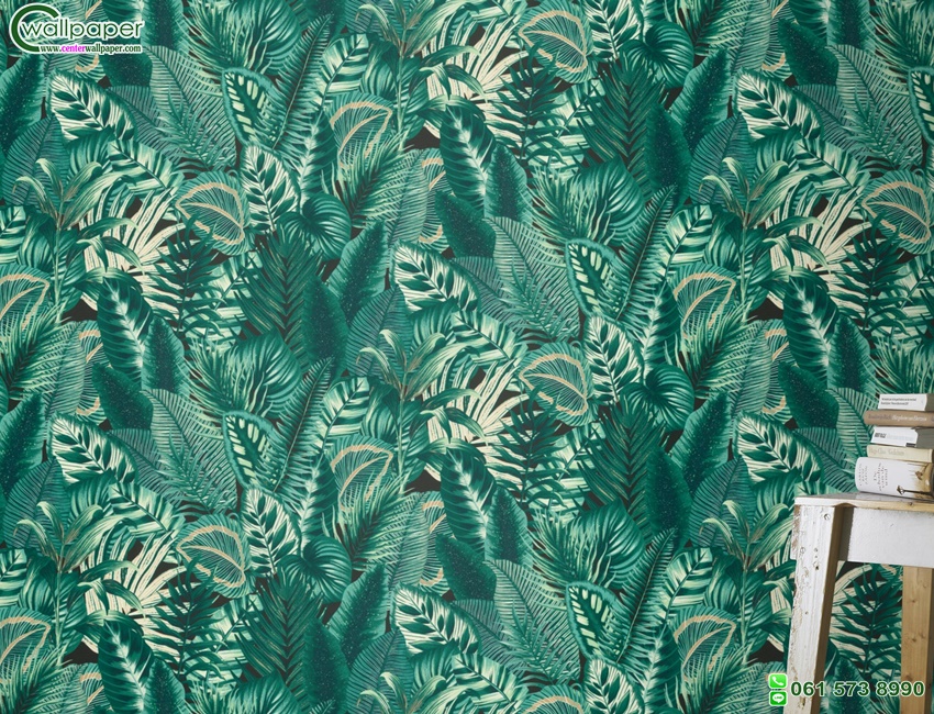 วอลเปเปอร์ติดผนังลายใบไม้สีเขียว Tropical wallpaper