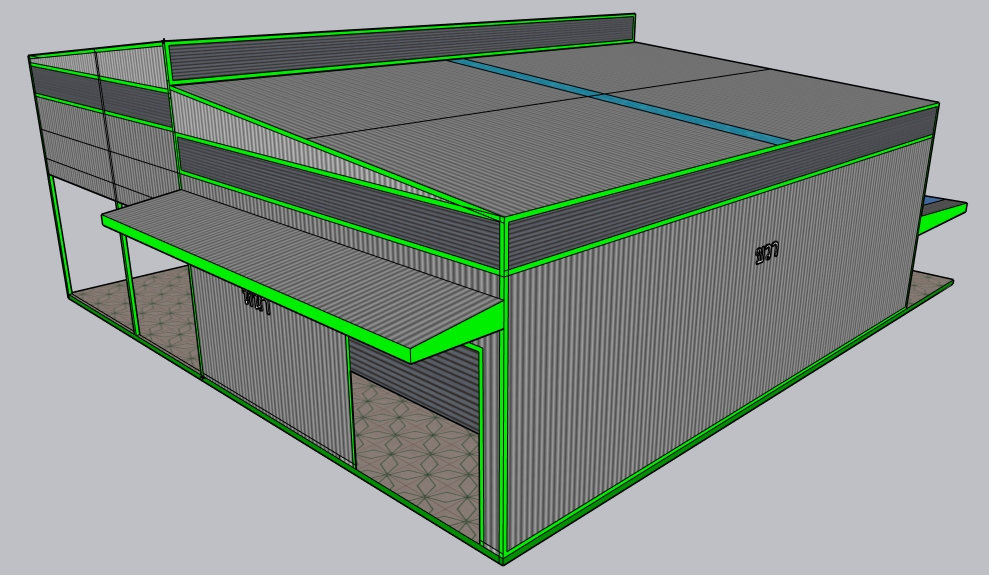 แบบก่อสร้างโกดังเก็บไม้ ออฟฟิศ และบ้านพักคนงานขนาดHW-H (23 x 18 x 7.9)