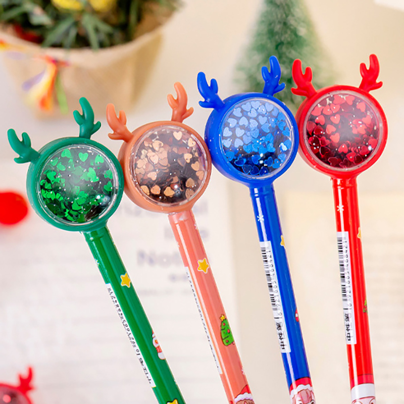 🎄🌈ปากกาเจลดำ🌈🎄รูปทรงเขากวางกลิตเตอร์⚫ไส้สีดำ 0.5📌เลือกสี ราคา 5 บาท✔️พร้อมส่ง Ohwowshop เครื่องเขียน ปากกาลายการ์ตูน ปากกาเจล