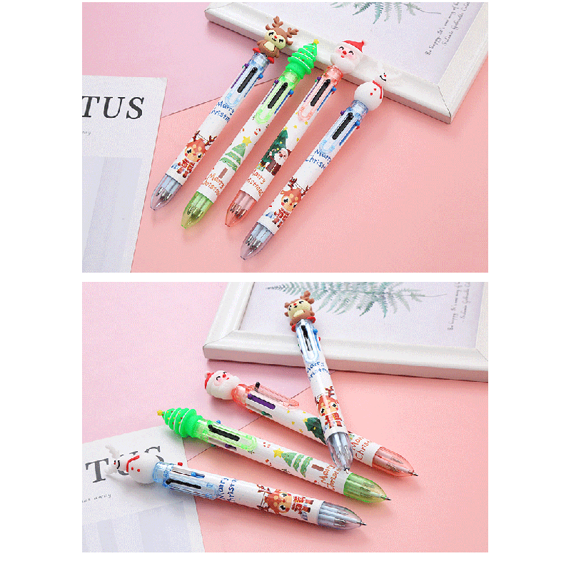 🎄⭐ปากกา 6 สีด้ามขาว⭐🎄ชุดS1 หัวการ์ตูน คริสต์มาสหลากสี ไส้ 0.5📌เลือกลาย ด้าม 10 บาท✔️พร้อมส่ง Ohwowshop ปากกากด ปากกาลายการ์ตูน ปากกาลูกลื่น