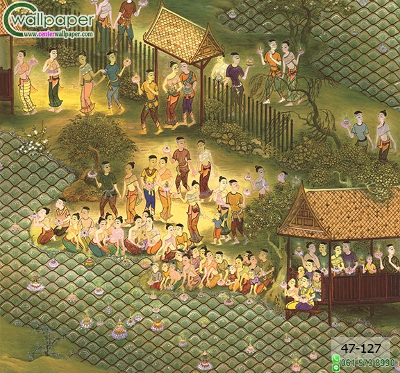 วอลเปเปอร์ลายไทยห้องพระ ลายวันลอยกระทง