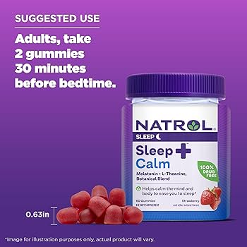 Natrol Sleep+ Calm, Melatonin 6 mg. + L-Theanine, with Botancial Blend 60 Gummies #Strawberry Flavor