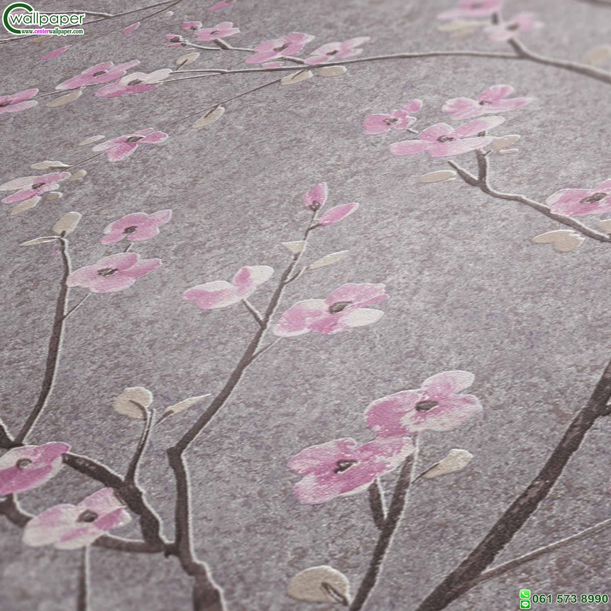 วอลเปเปอร์ลายดอกซากุระสีชมพู พื้นหลังสีเทา