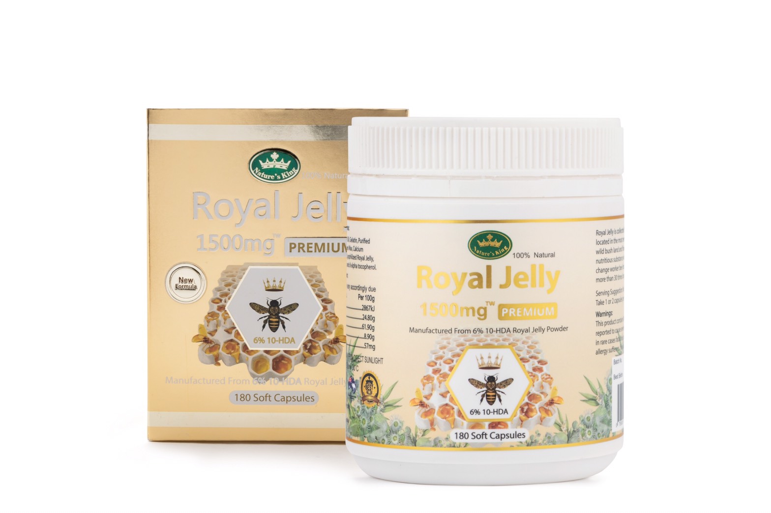 Nature’s King Royal Jelly Premium 1500 mg. 180 แคปซูล สูตรใหม่ล่าสุด 6% 10-HDA เข้มข้นกว่าเดิม