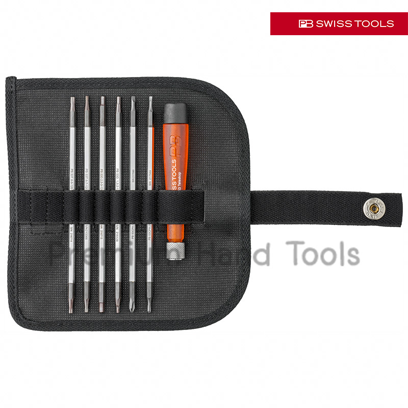 ไขควงชุดเล็ก PB Swiss Tools รุ่น PB 513 ปากแบน แฉก หกเหลี่ยม หัวดาว (7 ตัว/ชุด 12 หัวไขควง)