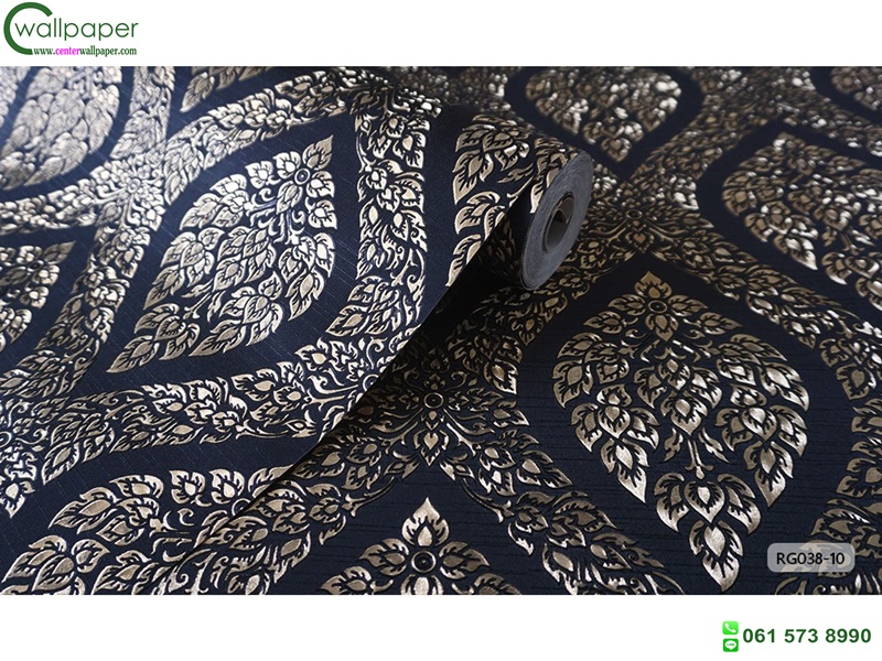 wallpaper ลายไทย ลายพุ่มข้าวบิณฑ์ สีดำ-ทอง