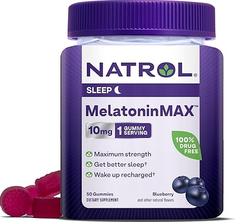 Natrol Melatonin Max Single 10 mg Sleep Aid Gummies #Blueberry 50 Gummies