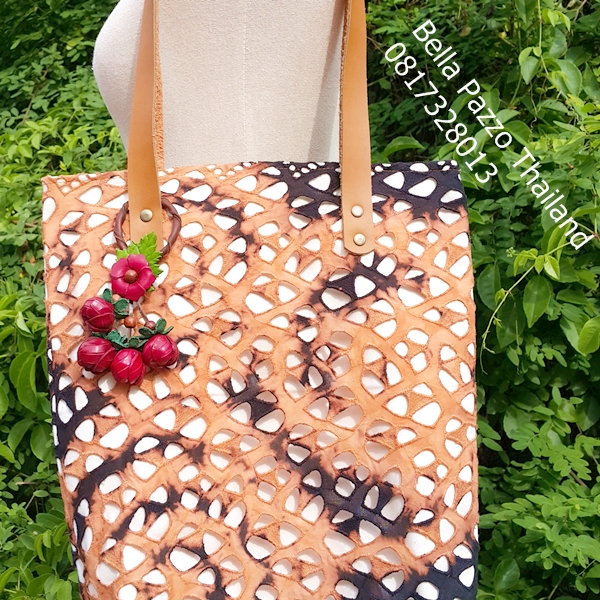 ที่แขวนกระเป๋ามะเชือ 4 ลูก หนังแท้ ทำมือ แฮนด์เมด leather flower, handmade, bag charm