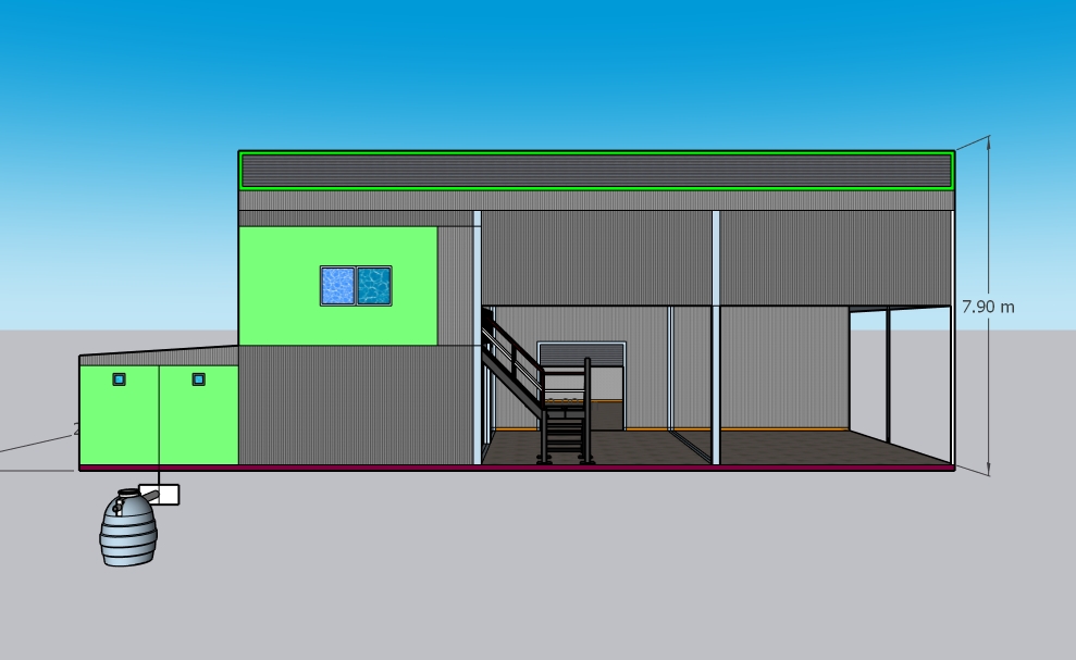 แบบก่อสร้างโกดังเก็บไม้ ออฟฟิศ และบ้านพักคนงานขนาดHW-H (23 x 18 x 7.9)