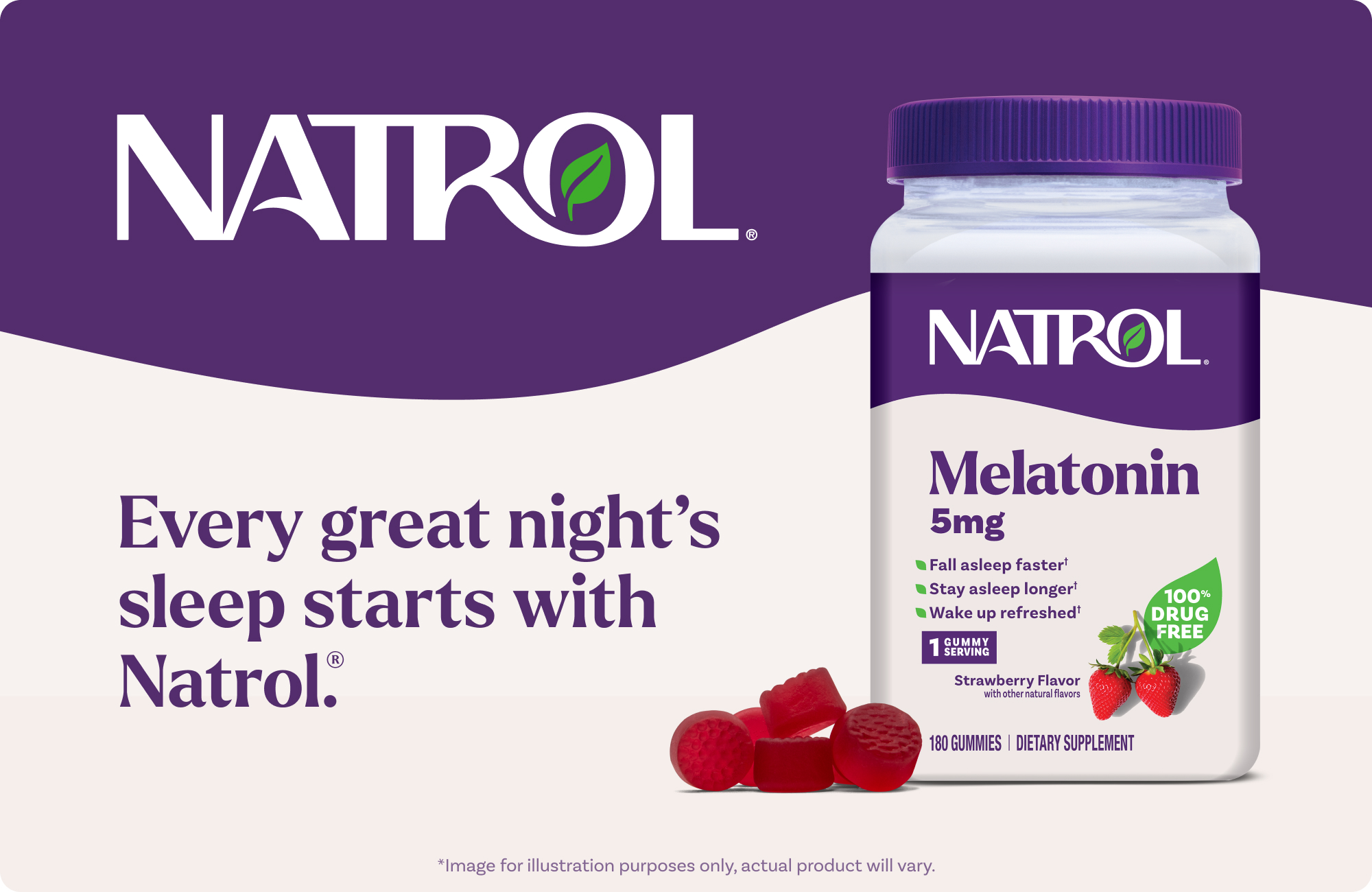 Natrol Melatonin 5 mg. 180 Gummies #Strawberry Flavor
