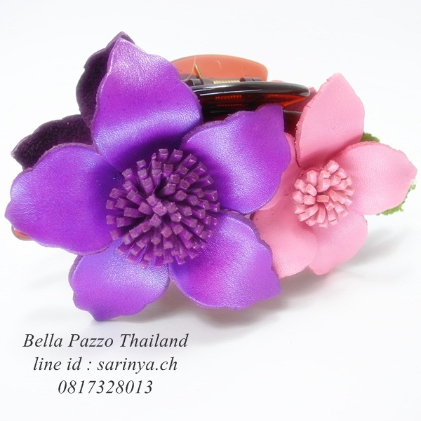 กิ๊บติดผมขยุ้มดอกกล้วยไม้5แฉก 4ดอก หนังแท้แฮนด์ พร้อมส่ง