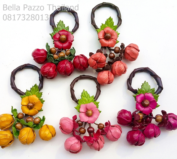ที่แขวนกระเป๋ามะเชือ 4 ลูก หนังแท้ ทำมือ แฮนด์เมด leather flower, handmade, bag charm