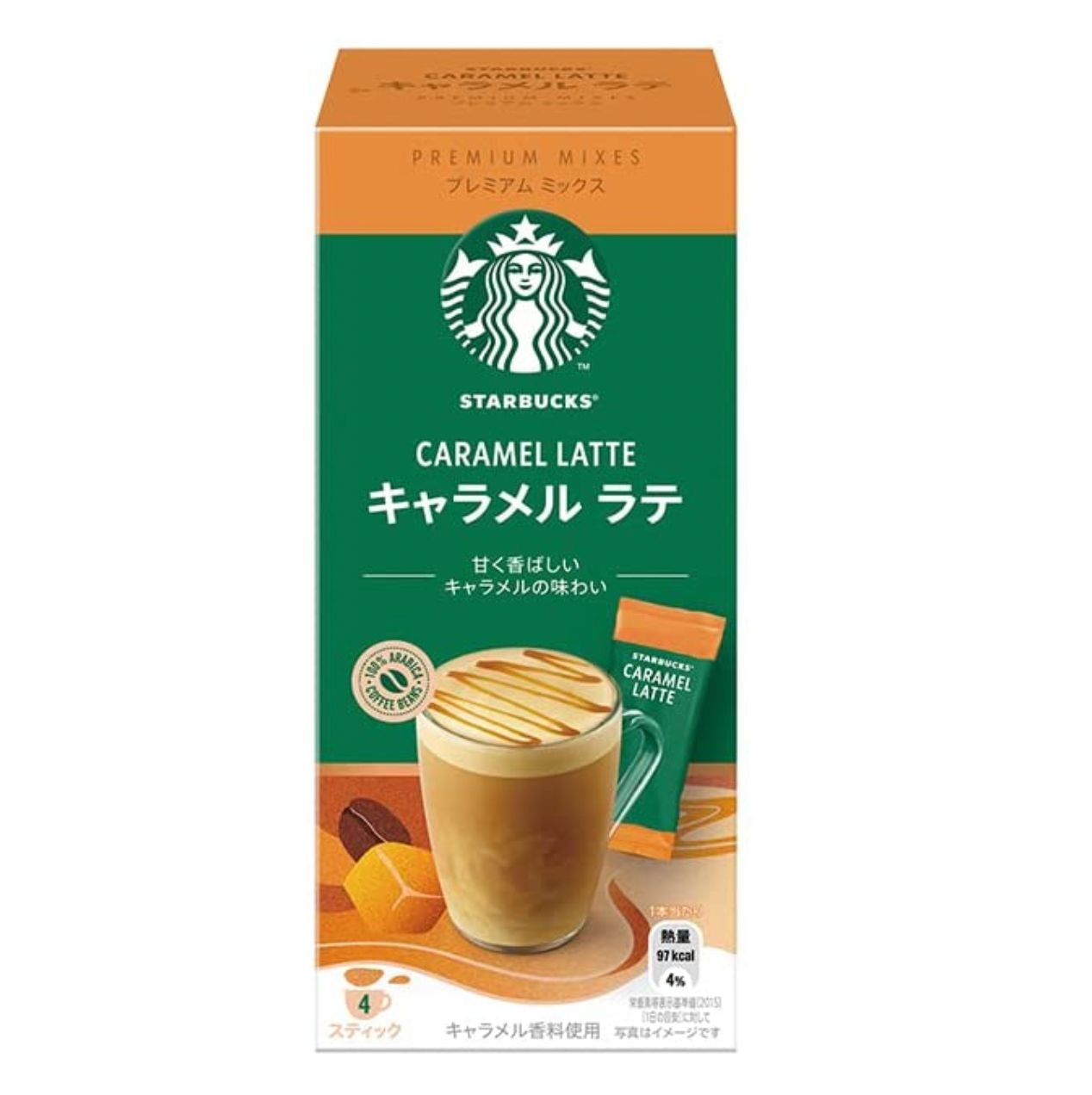 Starbucks Premium Instant Coffee Mixes Caramel Latte 14 g. x 4 Sticks (1 กล่อง 4 ซอง) Exp. 12/2024