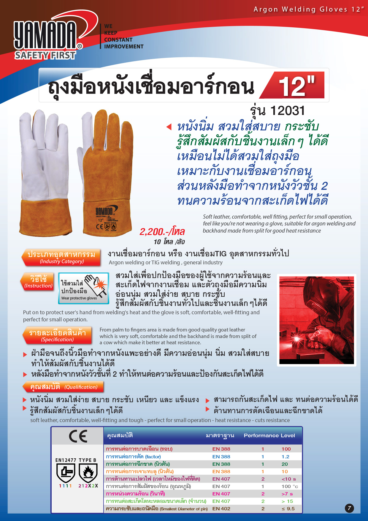 ถุงมือหนังเชื่อมอาร์กอน