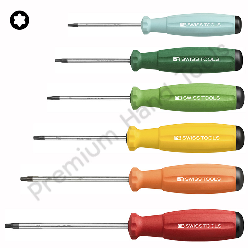 ไขควง PB Swiss Tools รุ่น PB 8400 RB หัวดาว Torx ด้ามยาง ระบุเบอร์ด้วยสี เบอร์ 8 ถึง 25