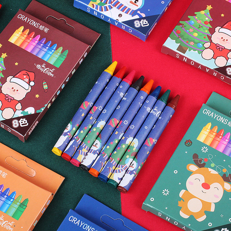 🌈สีเทียนกล่อง🌈 ลายคริสต์มาส 8 สี กล่องละ 7 บาท ✔️พร้อมส่ง Ohwowshop Color ดินสอ เครื่องเขียน merry christmas