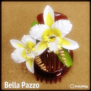 กิ๊บติดผมหลังเต่าดอกกล้วยไม้คู่หนังแท้แฮนด์เมด