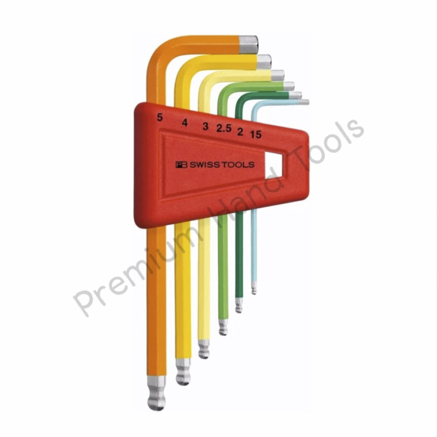 PB Swiss Tools PB 212 H-5 RB ประแจหกเหลี่ยมชุด หัวบอล สั้น สีรุ้ง ขนาด 1.5-5 MM. 6 ตัวชุด