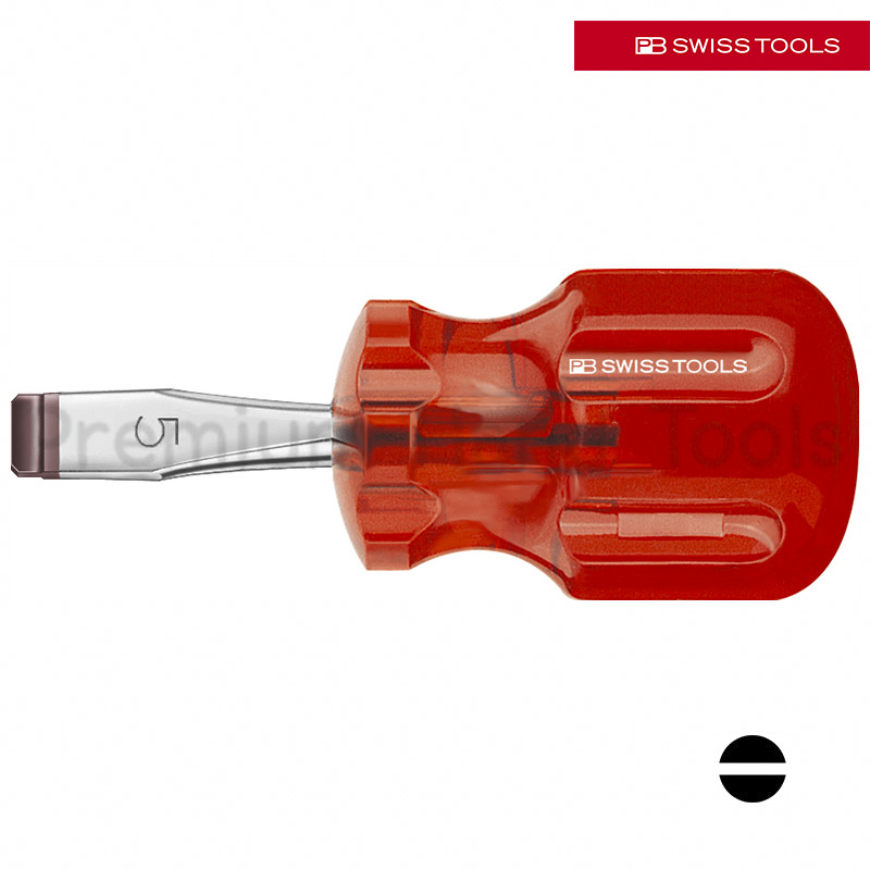 PB Swiss Tools PB 135 ไขควง ปากแบน เบอร์ 2,3,4 และ 5 ด้าม Classic Stubby สีแดงใส