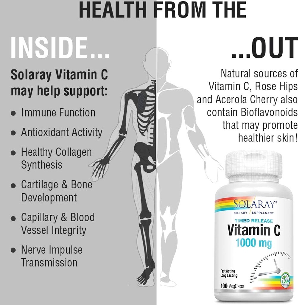 Solaray Timed Release Vitamin C 1000 mg. 100 Veg Caps (Exp. 09/2023)