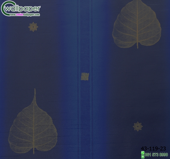 wallpaper ลายไทยห้องพระ ลายใบโพธิ์สีน้ำเงิน