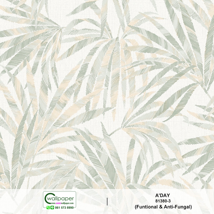 วอลเปเปอร์ลายใบไม้ สีเขียว No.81380-3