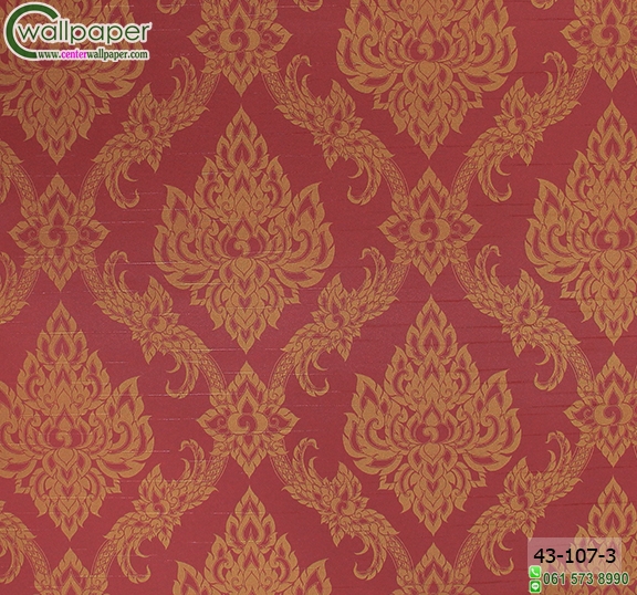 wallpaper ลายไทยห้องพระ ลายบัวแก้วสีแดง
