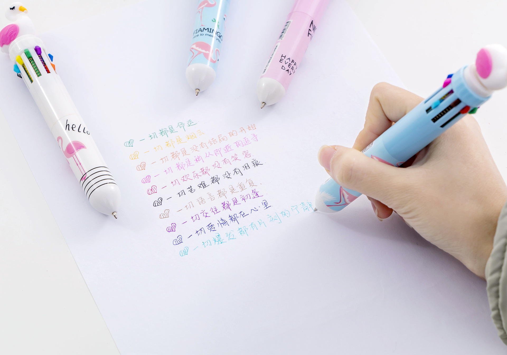 ปากกา 10สี นกฟลามิงโก ชิ้นละ 11 บาท ✔️พร้อมส่ง (🎲สุ่มลาย) Ohwowshop