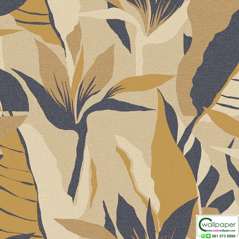 วอลเปเปอร์ลายใบไม้ สีทองน้ำเงิน No.88674-3