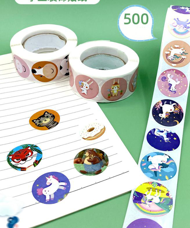 🔥สติกเกอร์🔥วงกลมลายแฟนซีหลากสี 500ดวง แบบม้วน(25mm)ยาว13.2m(📌เลือกแบบสินค้าได้) ชิ้นละ 13 บาท✅พร้อมส่ง Ohwowshop สติ๊กเกอร์ ตัวเลข สินค้า ราคาถูก