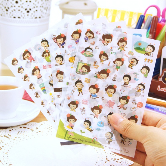 สติ๊กเกอร์เกาหลีการ์ตูนผึ้งสาว 12 บาท/แพค 6ชิ้น/แพค