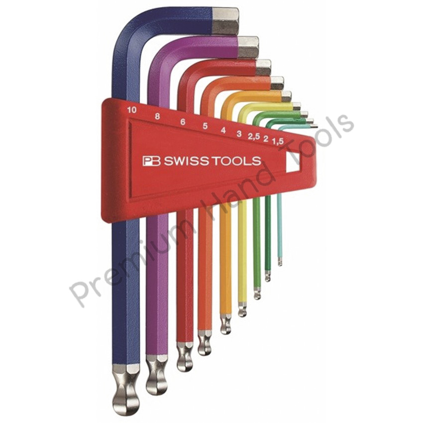PB Swiss Tools PB 212H-10 RB Multicolor ประแจหกเหลี่ยมชุด หัวบอล สั้น เบอร์ 1.5-10 มิล 9 ตัวชุด