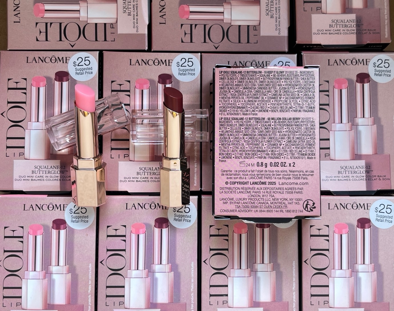 Lancome Idole Butterglow Mini Lip Balm Duo 0.8 g. * 2 #10 Keep It Glow / #60 Million-Dollar Berry