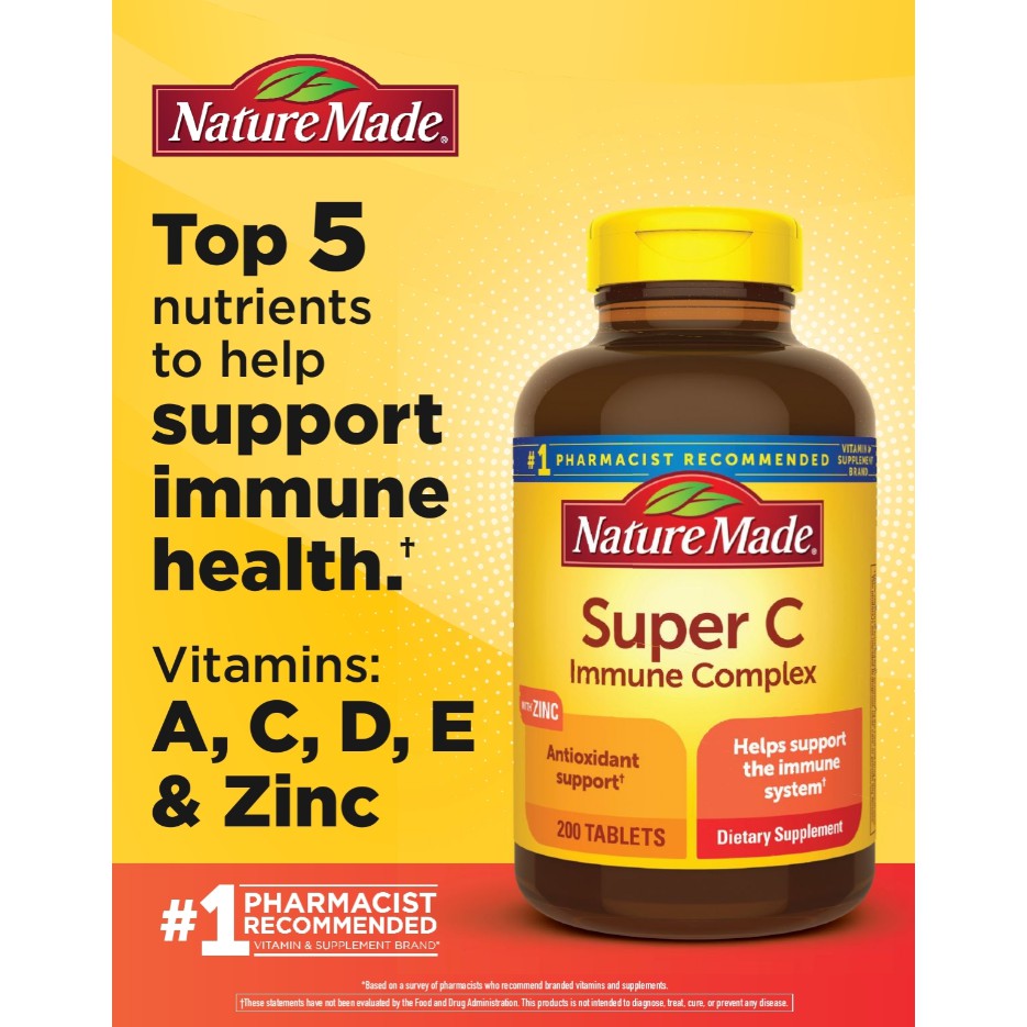 Nature Made Super C Immune Complex with Zinc Tablets 200 Tablets