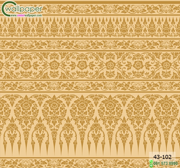 wallpaper ลายไทยห้องพระ ลายกรวยเชิงพุดตานสีทอง