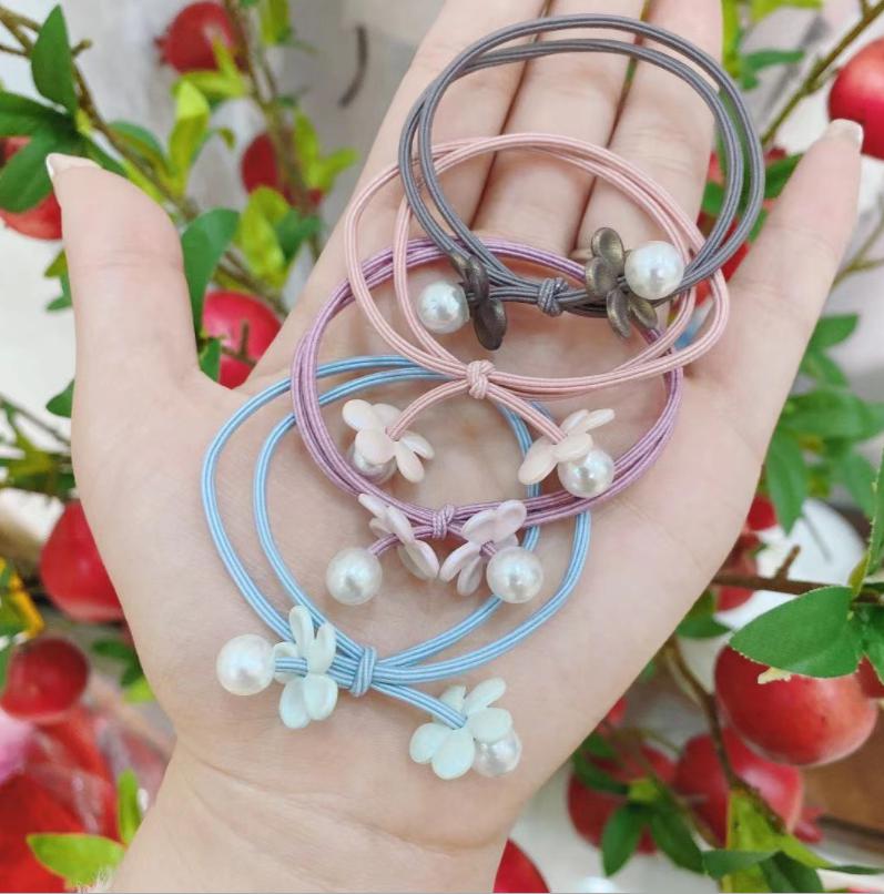 🌈ยางรัดผมสายลายพื้นคลาสสิคดอกไม้ไข่มุก (สุ่มลาย) ชิ้นละ 2 บาท ✔️พร้อมส่ง Ohwowshop หนังยางรัดผมเกาหลี ยางรัดผมไสต์เกาหลี มัดผม