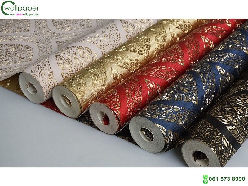 wallpaper ลายไทย ลายพุ่มข้าวบิณฑ์ สีทอง