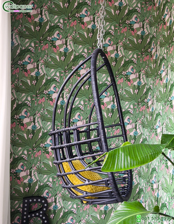 วอลเปเปอร์ติดผนังลายต้นปาล์ม พื้นสีเขียว Tropical wallpaper
