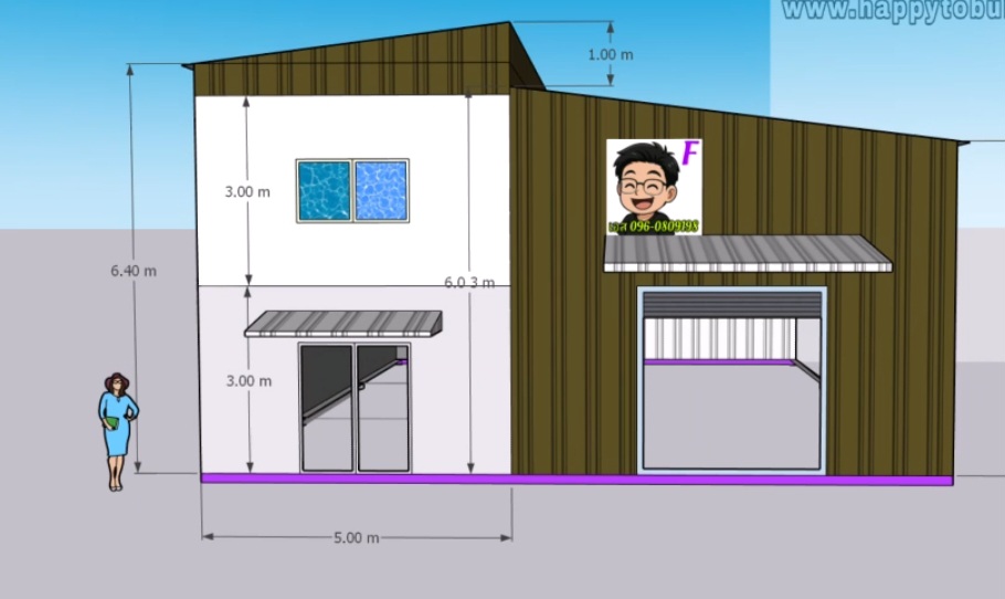 โกดัง2ชั้น รวมออฟฟิศ 15×15×6.8