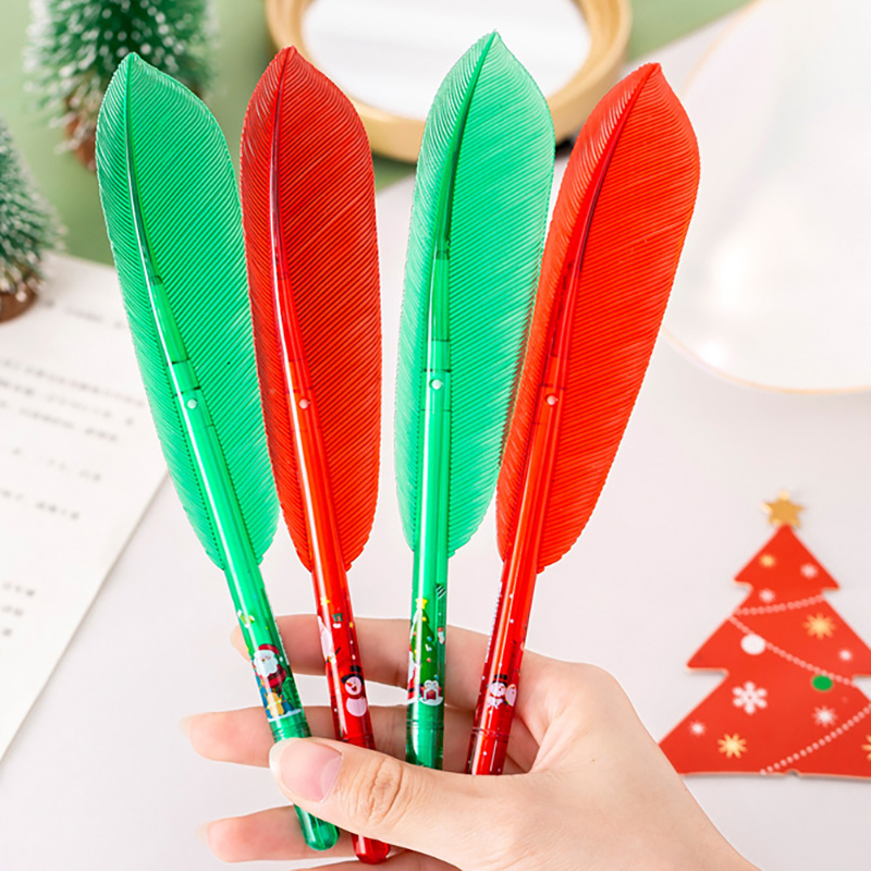 🎄⭐ปากกาเจลดำ⭐🎄รูปทรงขนนกลายคริสมาส⚫ไส้สีดำ 0.5📌เลือกสี✔️พร้อมส่งในไทย เครื่องเขียน ปากกาลายการ์ตูน ปากกาเจล