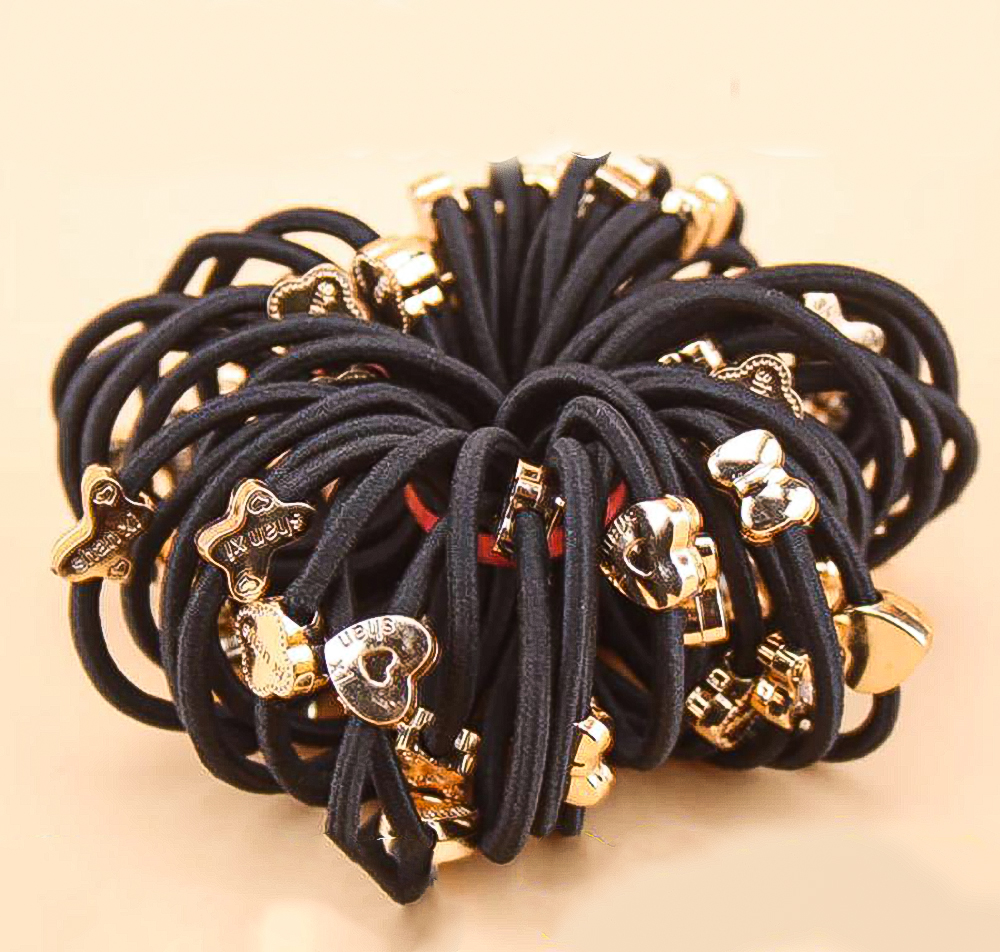 🌈⚫ยางยืดรัดผมรูปทรงการ์ตูนทองสายดำ ชิ้นละ 2 บาท✔️พร้อมส่ง Ohwowshop ยางยืด ยางมัดผม ยางยืดรัดผมเกาหลี ยางรัดผม