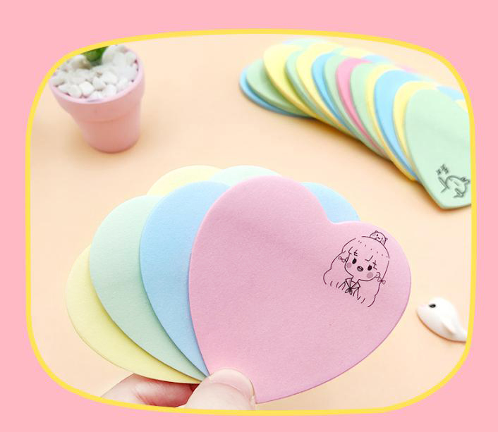 🌈กระดาษบันทึกข้อความหัวใจการ์ตูน 20-30 แผ่น ชิ้นละ 2 บาท ✔️พร้อมส่ง (🎲คละสี) Ohwowshop เครื่องเขียน สวยงาม ข้อความ