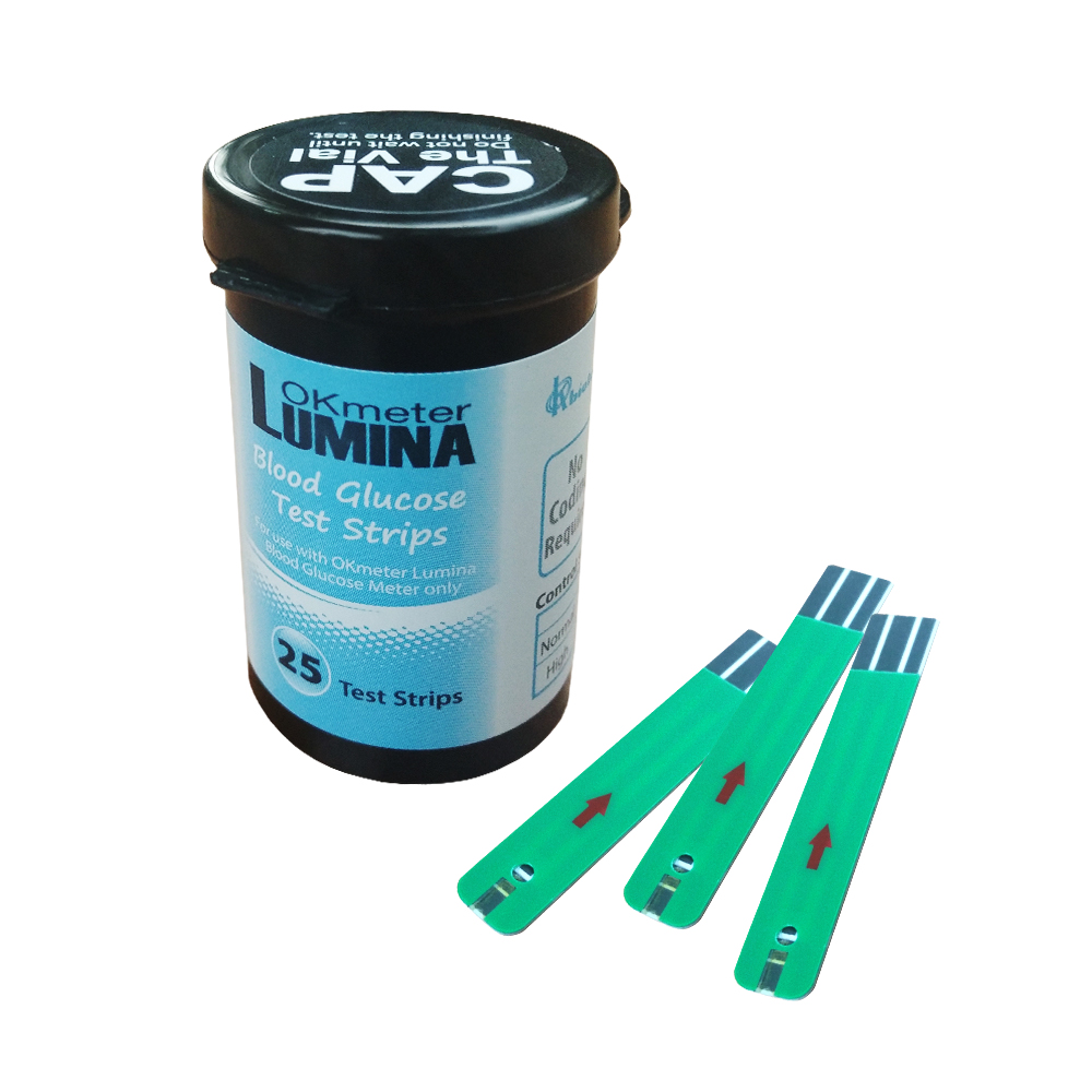 แผ่นตรวจน้ำตาลTest Strips 1 กระปุก มี 25 ชิ้น พร้อมเข็มเจาะเลือด 100 ชิ้น