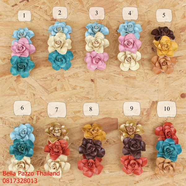 กิ๊บสปริงติดผมกุหลาบ 4cm. 3 ดอก หนังแท้ทำมือ แฮนด์เมด Leather flower, handmade, hair clip, handicraft