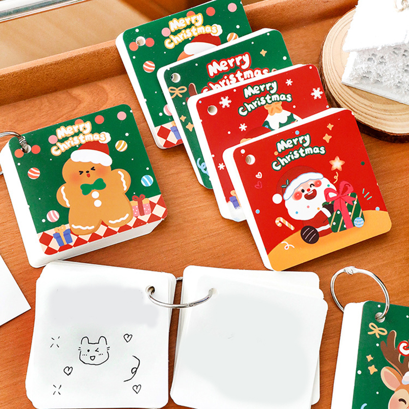 📚🎄 สมุดโน้ตคริสต์มาส 80 แผ่น ลายน่ารัก 7×7cm 🎅✨ สมุดจดพกพา มีห่วงคล้อง ใช้งานง่าย น่าใช้สุดๆ 💖