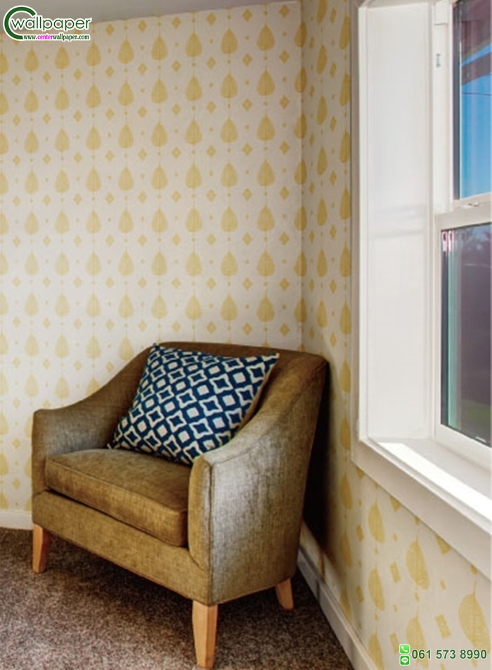 วอลเปเปอร์ลายใบโพธิ์สีทองพื้นขาว