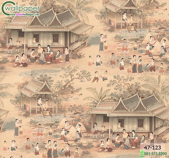 วอลเปเปอร์ติดผนังลายประเพณีไทย วอลเปเปอร์ลายไทย