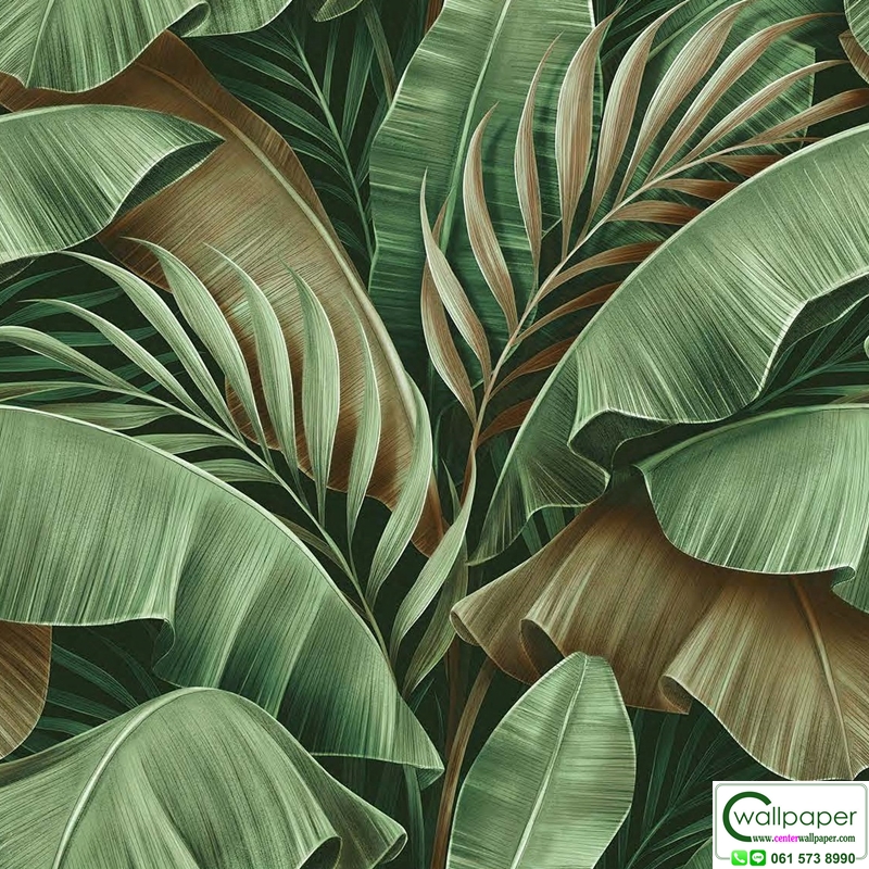 วอลเปเปอร์ลายใบไม้ทรอปิคอล สีเขียวเข้ม No.88657-3